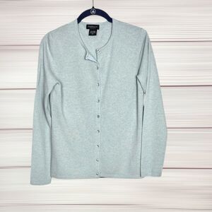 Lord & Taylor Cashmere Cardigan Light Blue Gray Button Front Lightweight M